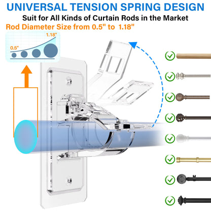 6-Pack No Drill Needed Curtain Rod Holders Brackets, Self Adhesive Rod Holder Hooks, Multipurpose Nail Free Stick on Curtain Rod Hooks Decor Bathroom