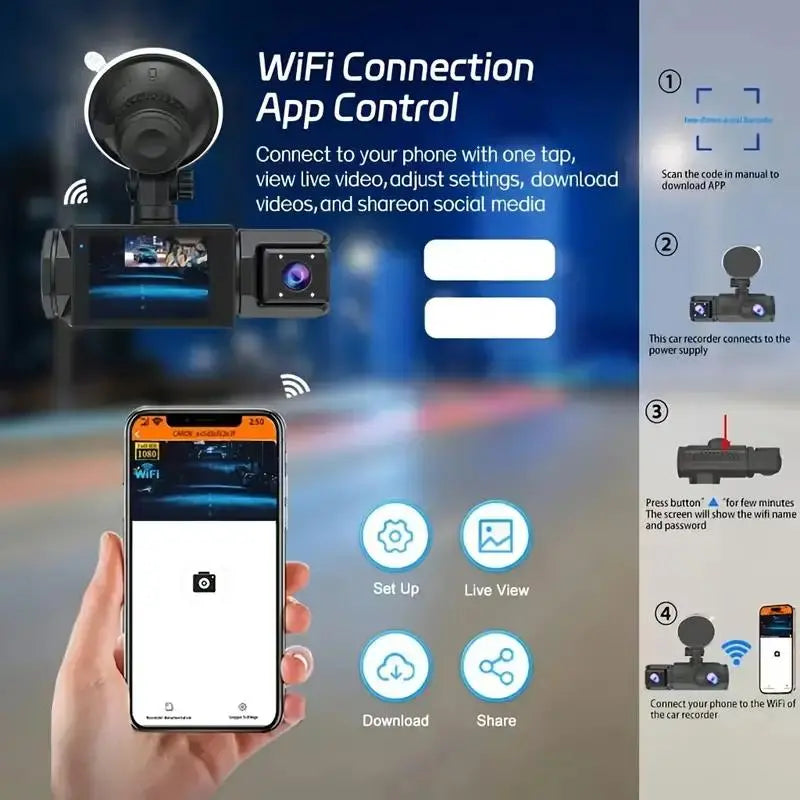 Three-Channel Car Recorder with Free 32GB Storage Card, WiFi Function, Non-Chargeable, Must Be Powered, Model Xinghao M3