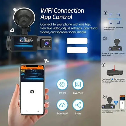 Three-Channel Car Recorder with Free 32GB Storage Card, WiFi Function, Non-Chargeable, Must Be Powered, Model Xinghao M3