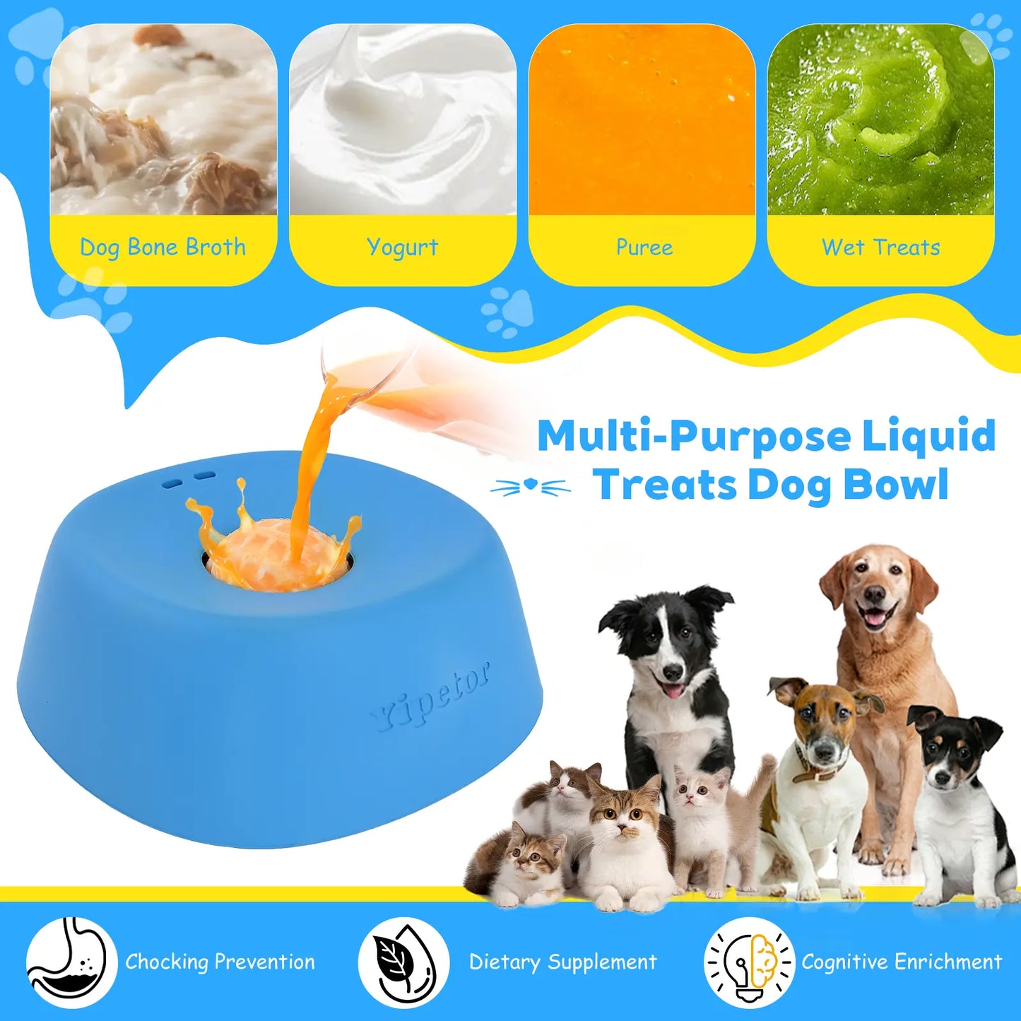 Yipetor Slow Feeder Dog Bowls for Liquid Treat, [Built-in Rolling Ball] No Spill Bone Broth Dog Licking Bowl, Multi-Purpose Puppy Yogurt Feeder Bowl for All Breeds Dietary Supplement/Post-op Nutrition Feeding.valentines gift for pets