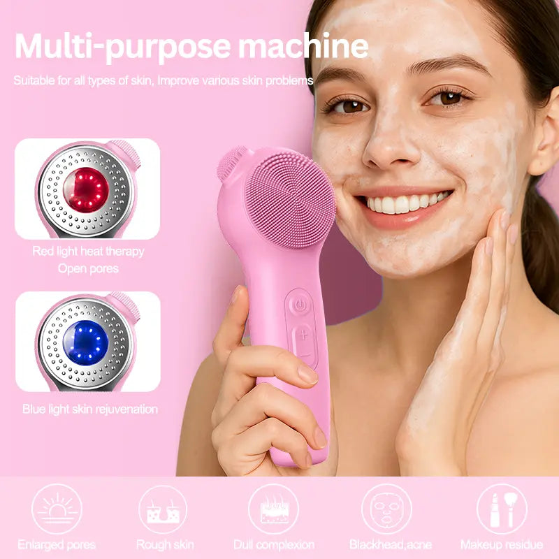 Facial Cleansing Brush Skin Massager Electric Silicone LED Lighting Face Brush Sonic Vibration IPX7 Waterproof