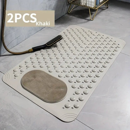 1pc non-slip shower mat, bathtub mat with drain holes and suction cups, foot massage shower rug, home bathroom, bathroom necessities.