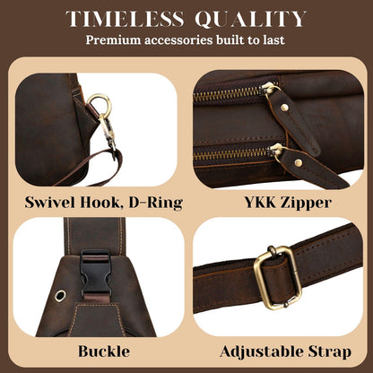 Handmade 100% Full-grain leather crossbody bag: Dark brown cowhide crossbody travel bag