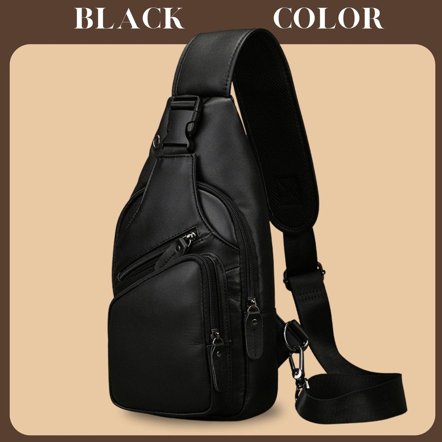 Handmade 100% Full-grain leather crossbody bag: Dark brown cowhide crossbody travel bag