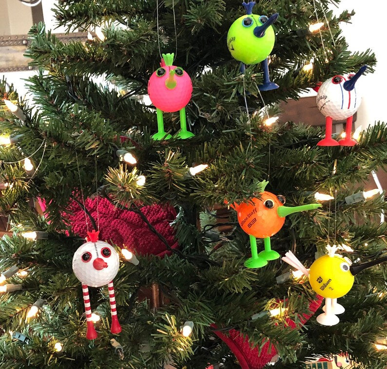 Golf Ball Birdie Christmas Ornament: Upcycled Golf Gift
