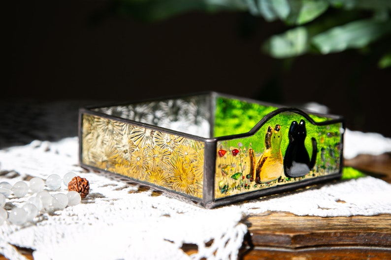 Fused Glass Cat Mom Gift – Custom Stained Glass Tray, Pet Keepsake