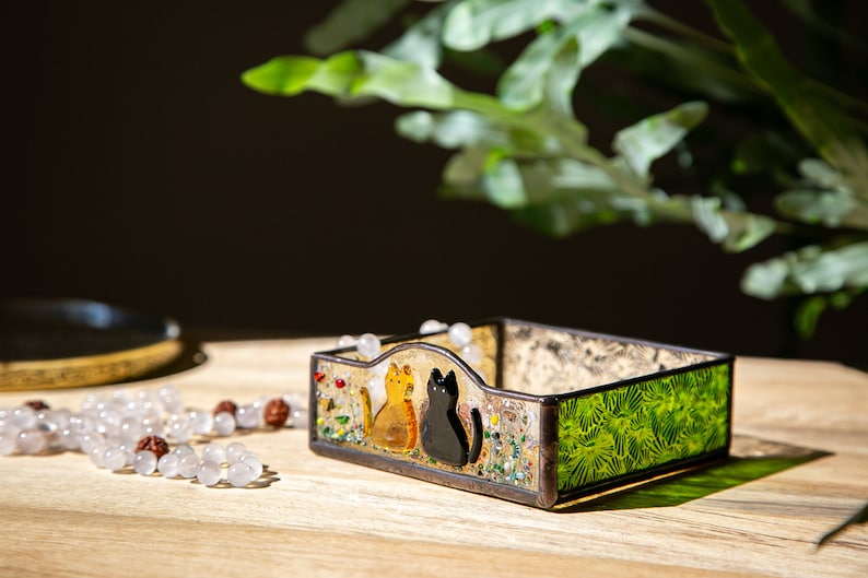 Fused Glass Cat Mom Gift – Custom Stained Glass Tray, Pet Keepsake