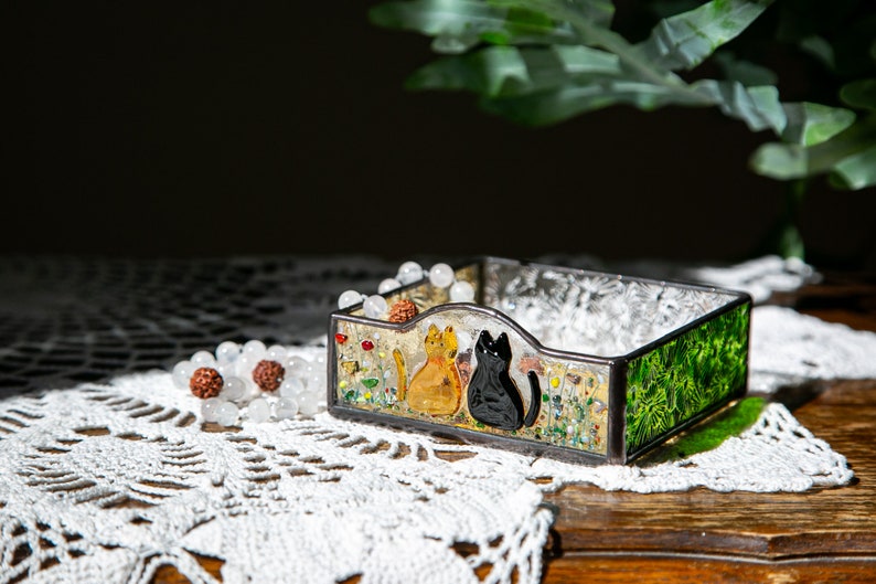 Fused Glass Cat Mom Gift – Custom Stained Glass Tray, Pet Keepsake