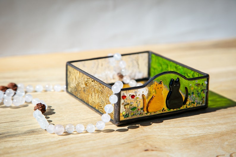 Fused Glass Cat Mom Gift – Custom Stained Glass Tray, Pet Keepsake