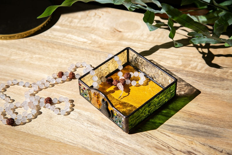 Fused Glass Cat Mom Gift – Custom Stained Glass Tray, Pet Keepsake