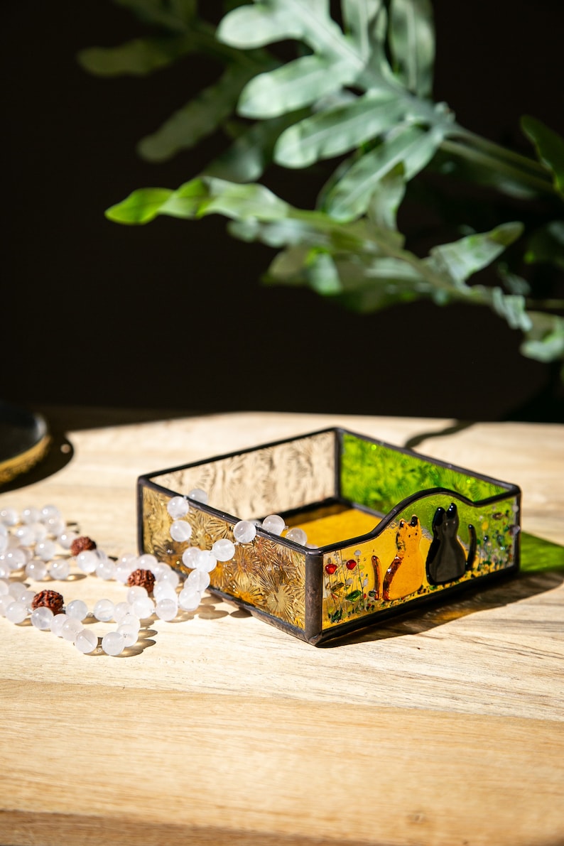 Fused Glass Cat Mom Gift – Custom Stained Glass Tray, Pet Keepsake