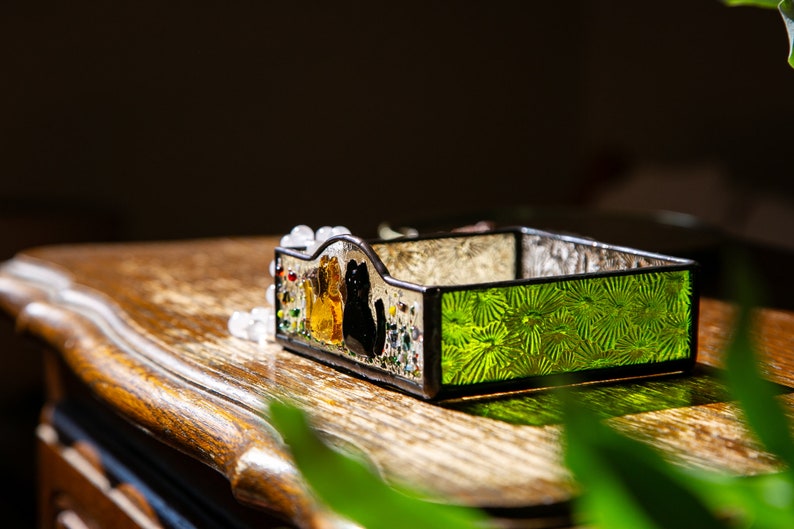 Fused Glass Cat Mom Gift – Custom Stained Glass Tray, Pet Keepsake