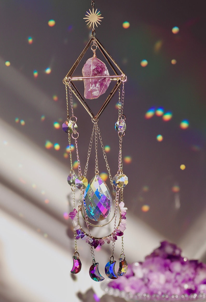 Sun Catcher for Window Hanging, Healing Crystal Suncatcher, Christmas Gift for Her Birthday Gift, Wall Decor Boho Room Decor, Rainbow Maker