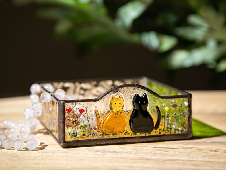 Fused Glass Cat Mom Gift – Custom Stained Glass Tray, Pet Keepsake