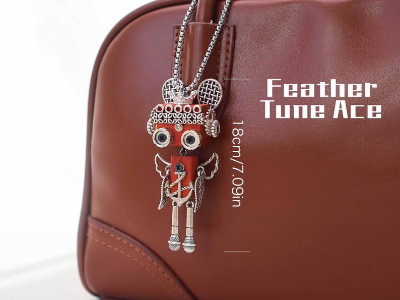 Handmade Wooden Steampunk Robot Necklace, Unique Bag Charm