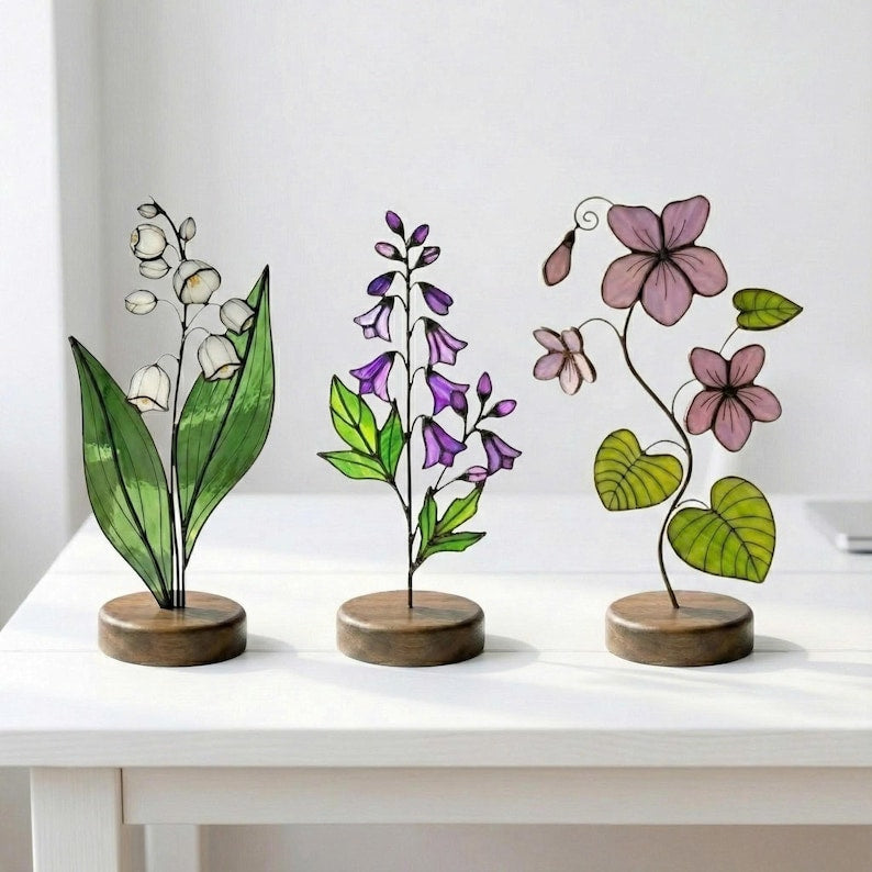 Stained Glass Birth Month Flower, Personalized Birthday Gift for Her, New Mom Baby Name Sign, Grandma Garden Family Tree, Best Friend Gift