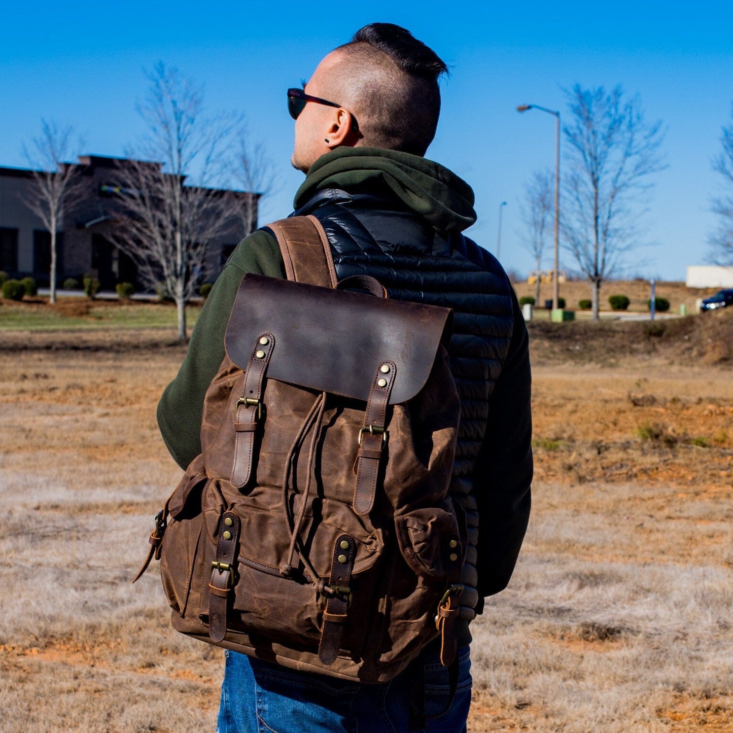 Oil-Waxed Crazy Horse Leather Canvas Backpack: Handmade Personalized Travel Rucksack