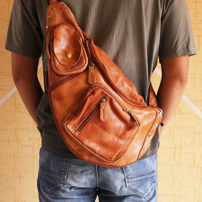 The Vintage Men’s 100% Full-Grain Cowhide Leather Sling Bag