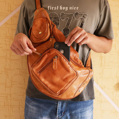 The Vintage Men’s 100% Full-Grain Cowhide Leather Sling Bag