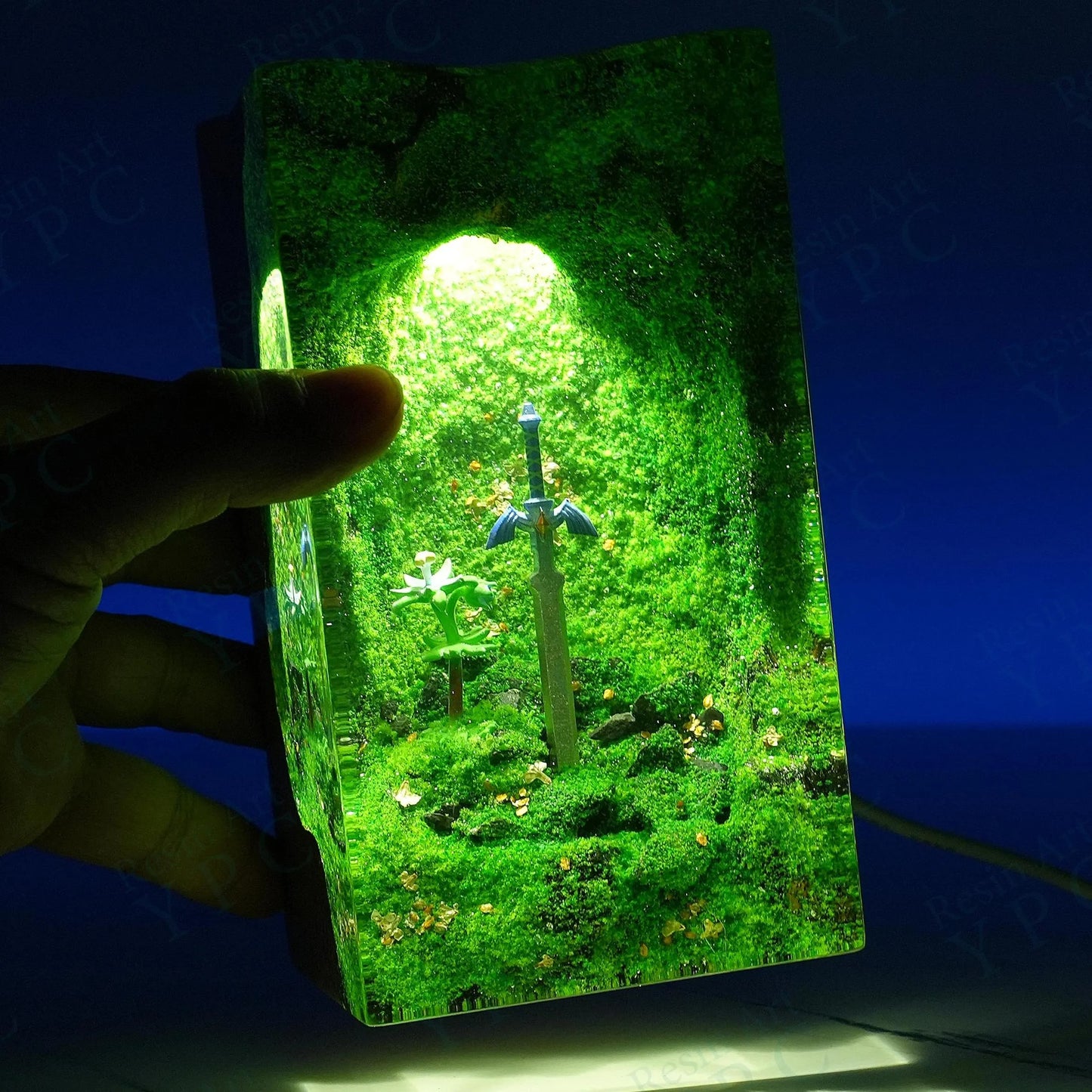TOTK Ze.lda Master Sword Night lights - Resin Wood Lamp, Hylia Statue Gaming Decor - Christmas Gift for Him