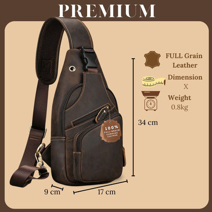 Handmade 100% Full-grain leather crossbody bag: Dark brown cowhide crossbody travel bag