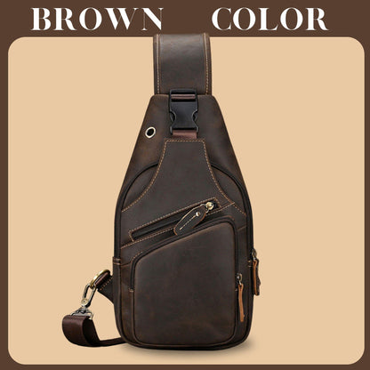 Handmade 100% Full-grain leather crossbody bag: Dark brown cowhide crossbody travel bag