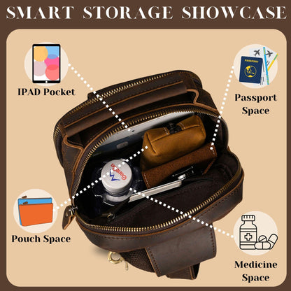 Handmade 100% Full-grain leather crossbody bag: Dark brown cowhide crossbody travel bag