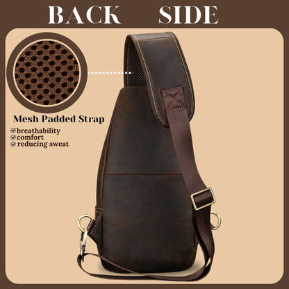 Handmade 100% Full-grain leather crossbody bag: Dark brown cowhide crossbody travel bag
