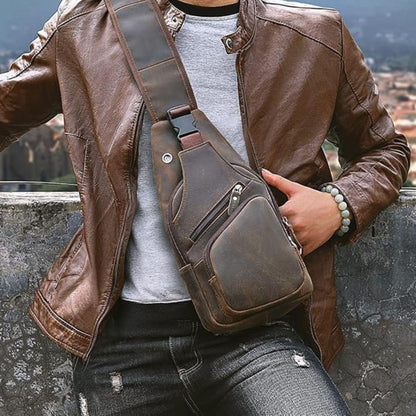 Handmade 100% Full-grain leather crossbody bag: Dark brown cowhide crossbody travel bag